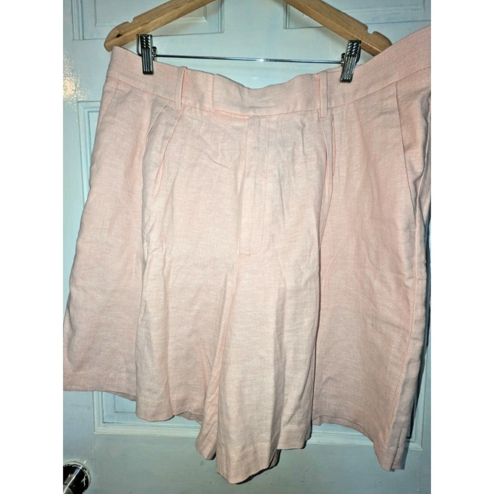 Banana Republic Shorts Women Herringbone Pleated Linen Blend Pink Sz 18